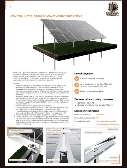 Konstrukcja gruntowa fotowoltaiczna certyfikacja oraz normy wiatrowe!!