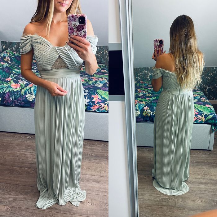 Plisowana sukienka maxi 34 xs miętowy kolor
