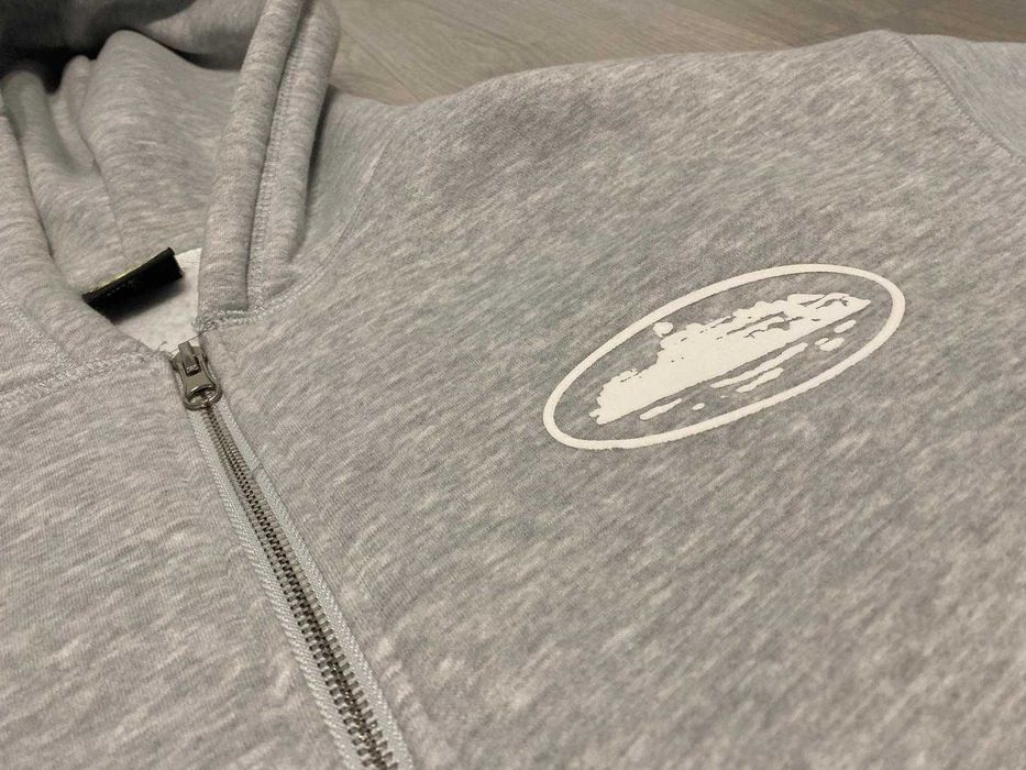 Island puff print zip hoodie [Heather grey]