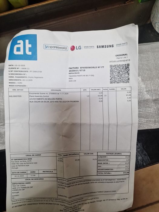 Placa maquina da loiça lg nova