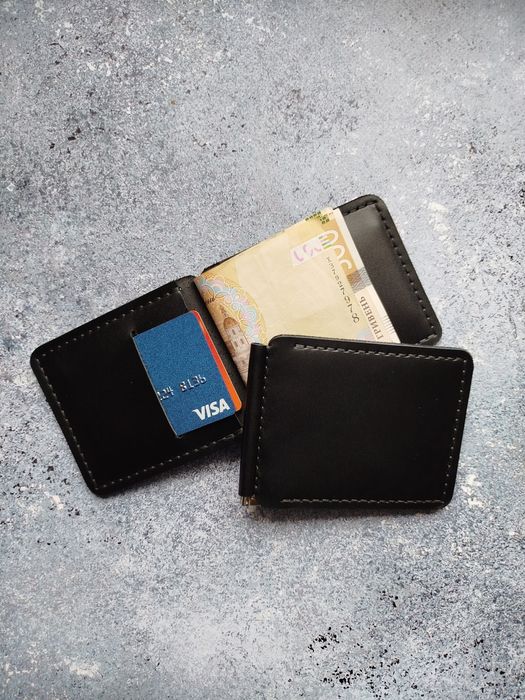 Шкіряний зажим затискач з монетницею прижим для купюр гаманець кошелек