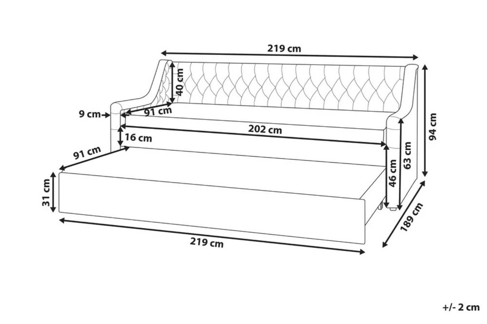Cama gavetão Veludo Beliani Montargis 90 x 200 cm (sem colchao)