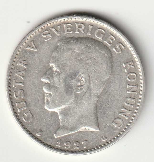 Szwecja 1 korona srebro Ag 0.800, 1927 Rzadka