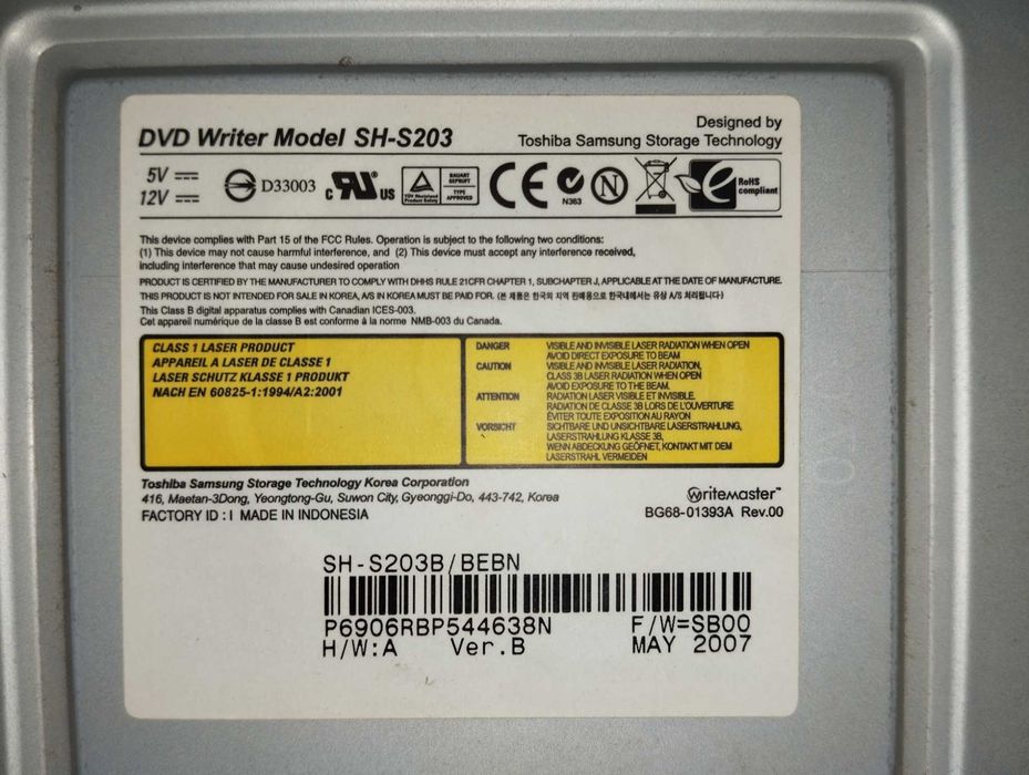 Nagrywarka DVD Toshiba Samsung SH-S203 SATA 5,25" DVD-RW
