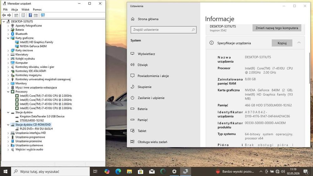 TANIO Dell Inspiron i7/8GbDDR/500SSHD/GeForce/BateriaOK