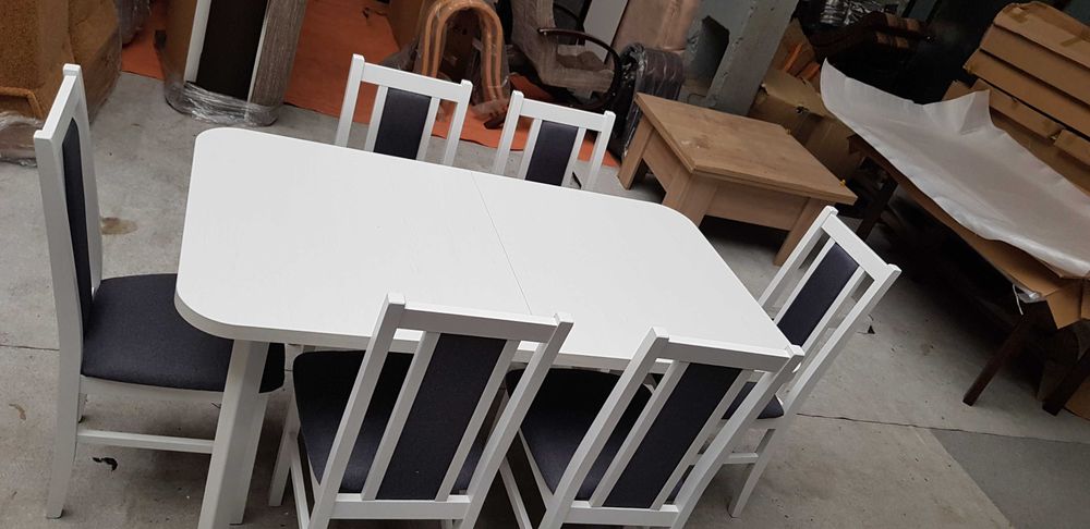 Nowe: STÓŁ i 6 KRZESEŁ, biały + popiel , dostawa cała POLSKA