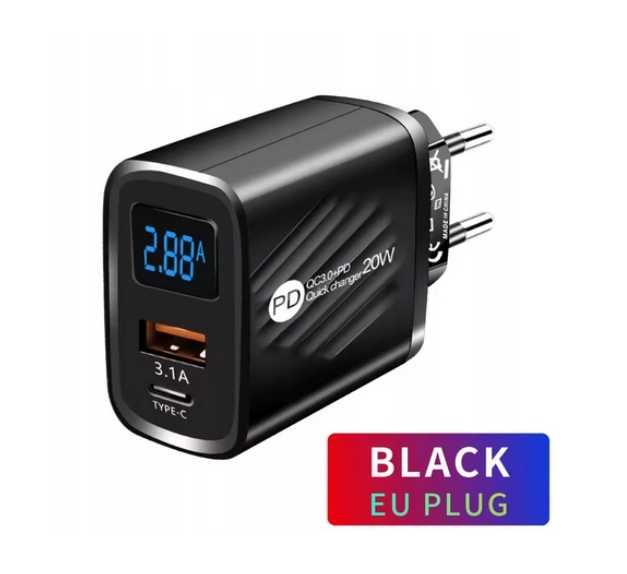 Szybka ładowarka zestaw 3w1 + KABEL USB TYP-C 20W QUICK CHARGING LCD
