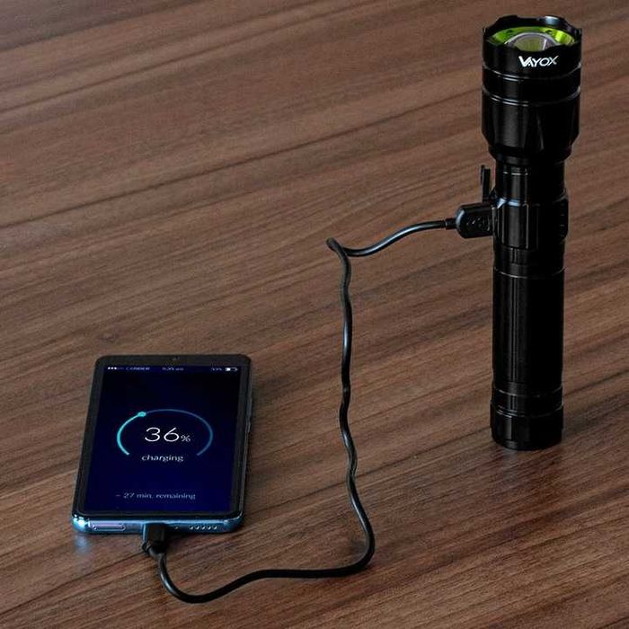 MOCNA Latarka taktyczna wojskowa LED akumulatorowa PRO zoom powerbank