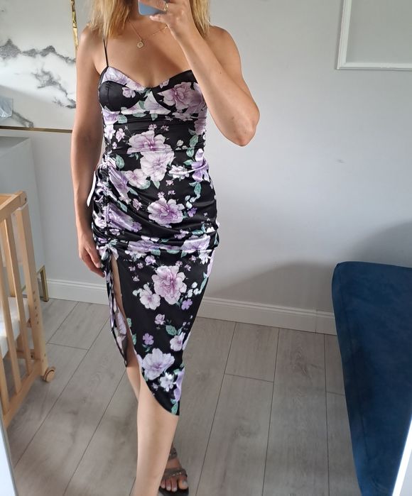 Sukienka bodycon w kwiaty w stylu Gorsetowym z rozporkiem 34