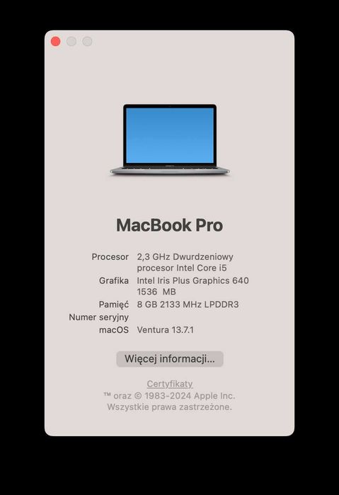 MacBook Pro 13" i5 8/128GB Nowy Top Case i bateria