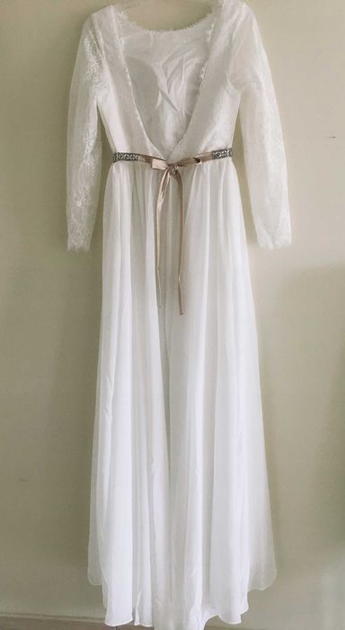 Suknia ślubna #12 ivory długi rękaw linia A pasek rozmiar 46 XXXL