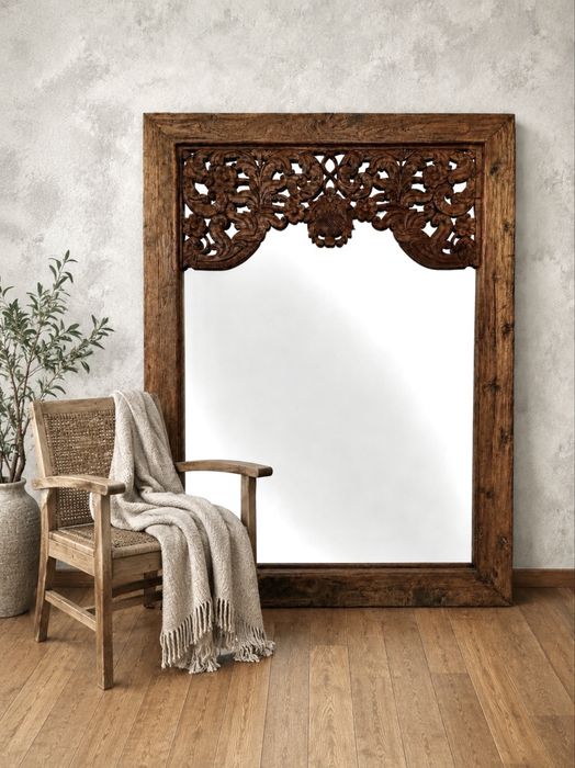 espelho grande arte talha parede oriental Indiano decoração rustico