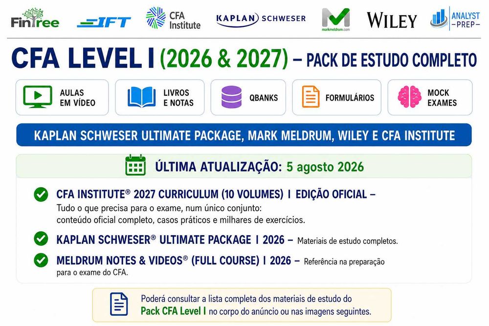 Pack Completo CFA Level I 2026/2027 + Edição Oficial CFA Institute 2027