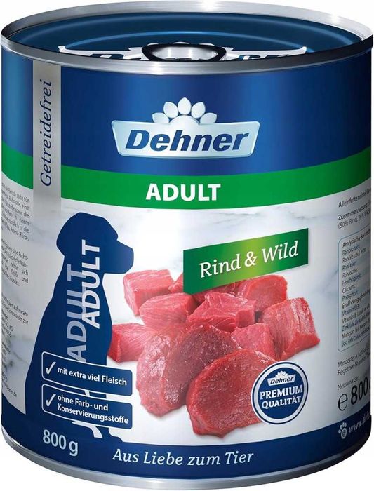 Dehner Premium karma dla psa mokra, wołowina i dziczyzna 800g