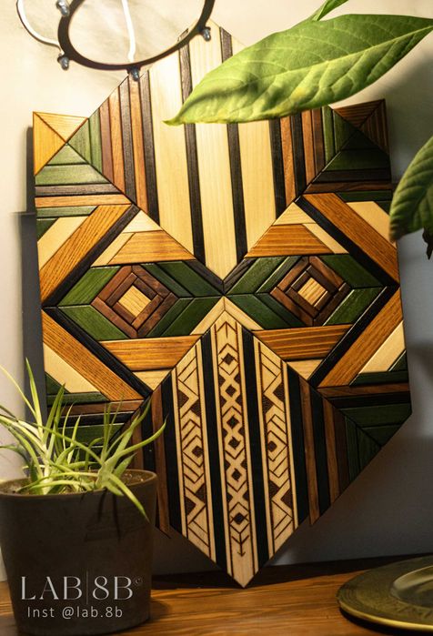 Ręczna mozaika z drewna, Obraz, Dekoracja ścienna, panel, Sowa