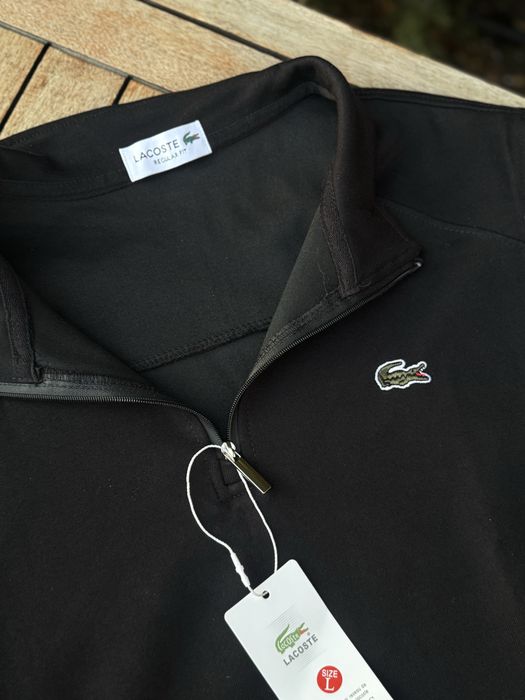 Полузамок Lacoste 1/3 зип мужской Лакост воротник Лакоста черный білий