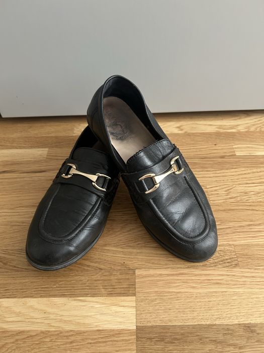 Skórzane buty Badura loafersy czarne z klamrą