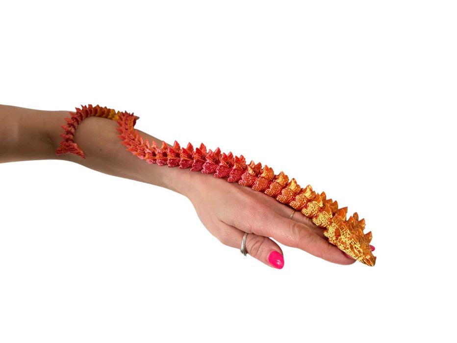 Wodny Smok przegubowy, Aquatic Dragon, druk 3D różowo-żółty, ozdoba
