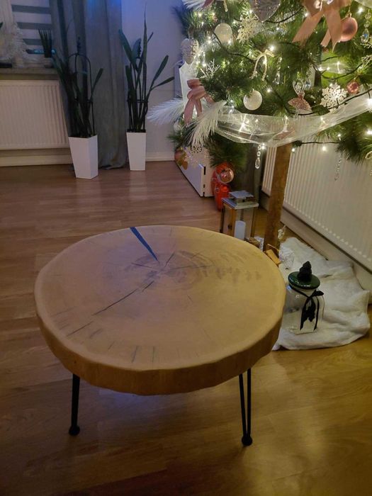 Stolik kawowy z plastra dębu ręcznie wykonany, Meble salonowe