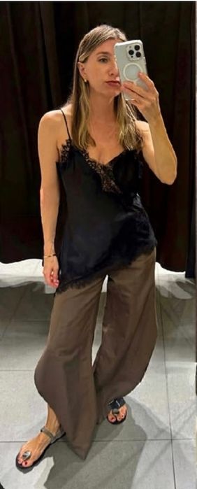 Круті бавовняно-лляні брюки Zara zw collection. Трендовий колір і фасон.