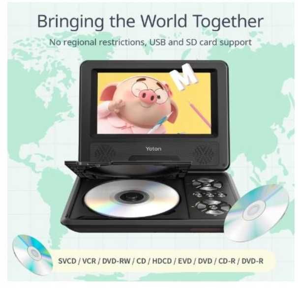 Przenośny Odtwarzacz DVD YOTON 75 cala HDMI USB Ekran Obrotowy