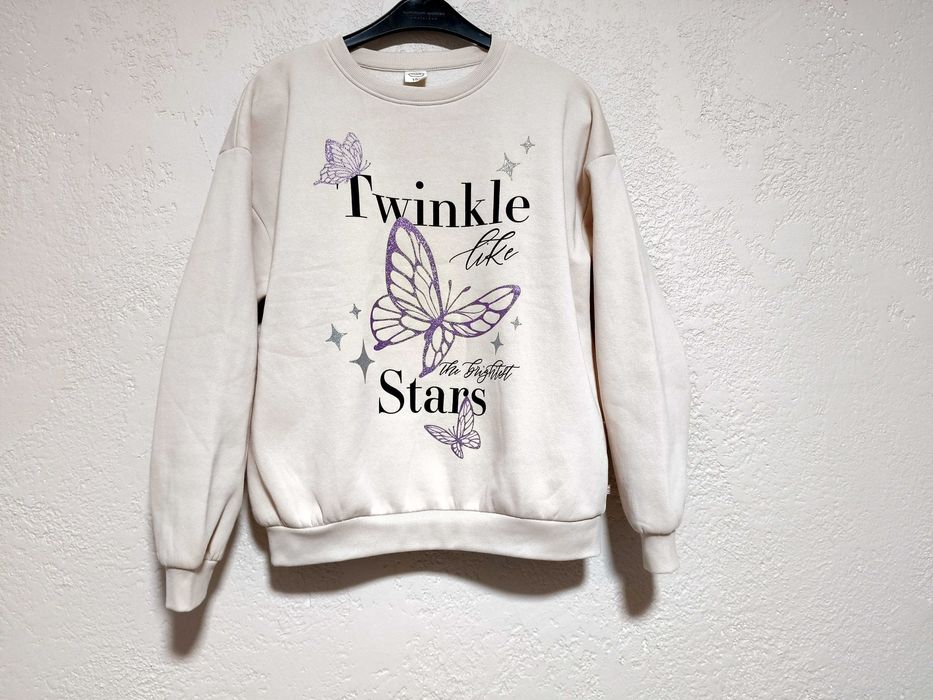 Bluza dziewczęca, jak nowa, beż, z nadrukami, 158, Cool Club