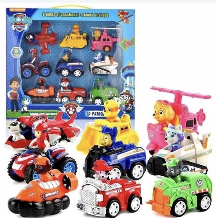 Pieski psi patrol 9 Figurek i 9 pojazdów z napędem