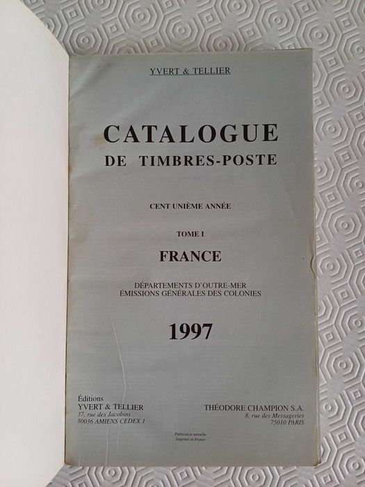 Filatelia - Catálogo Yvert et Tellier, 1997 – Tome 1