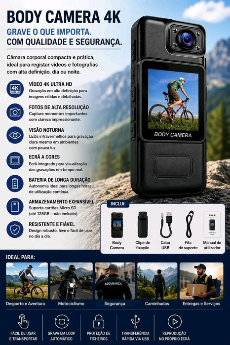 Body Camera 4K – Compacta e Versátil