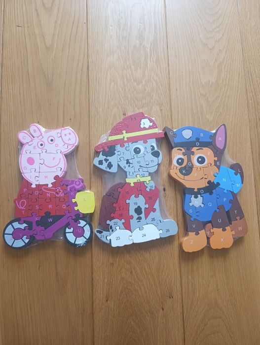 Drewniane układanki, puzzle, psi patrol, świnka Peppa