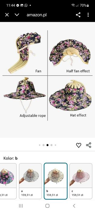 Składany kapelusz przeciwsłoneczny i wachlarz styl orientalny 2 w 1