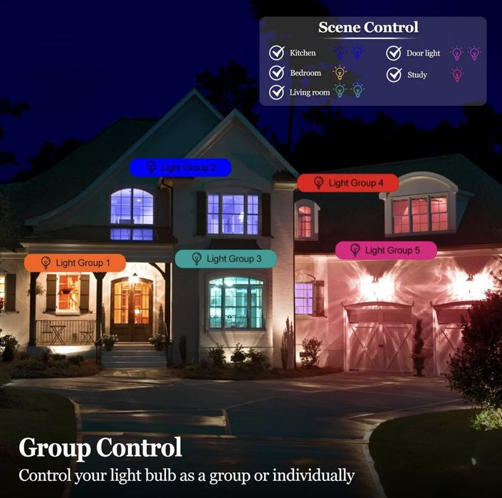 Conjunto de 4 lâmpadas WiFi RGB com APP e comando 10W