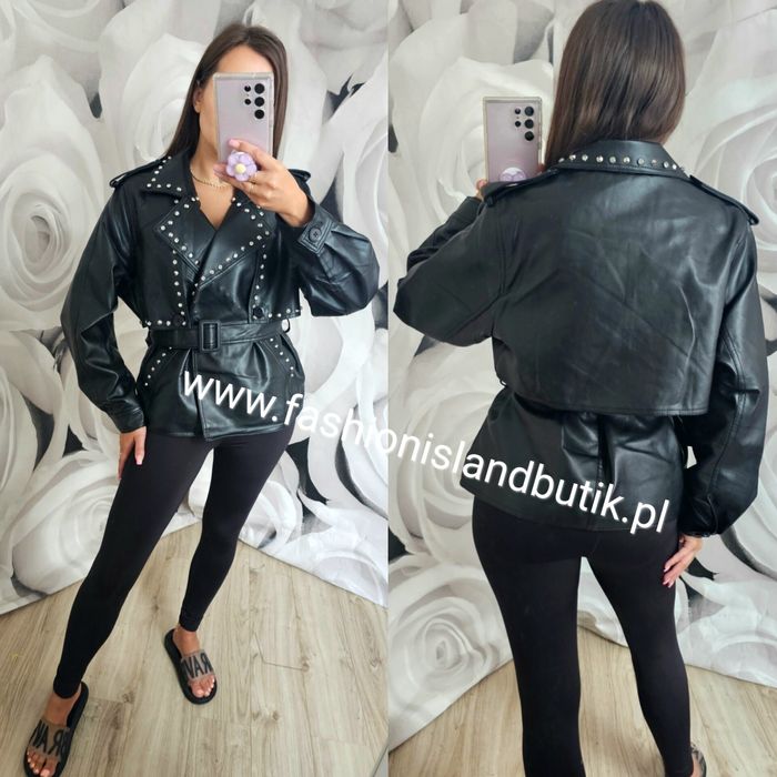 Kurtka ramoneska skórzana z ćwiekami