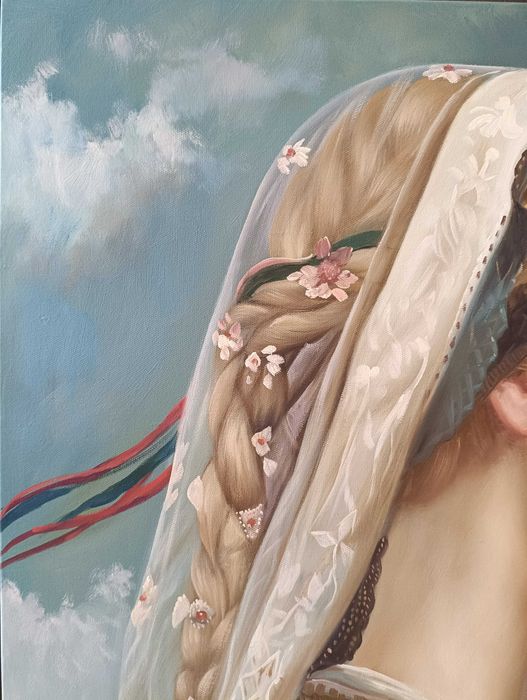 Grande Quadro 80x60 - Óleo de Anne Dias -"Lady Verity of Gilded Skies"