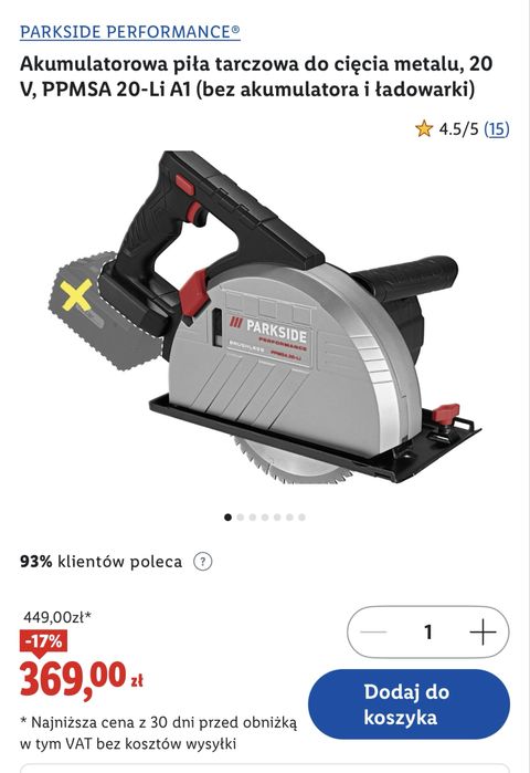 Akumulatorowa pita tarczowa do ciecia metalu, 20 V, PPMSA 20-Li A1