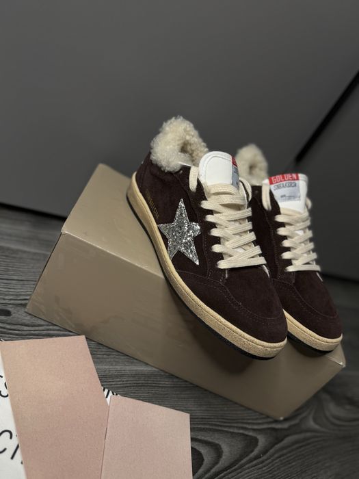 Кеды зимне голедн гуз с мехом замшевые коричневые golden goose