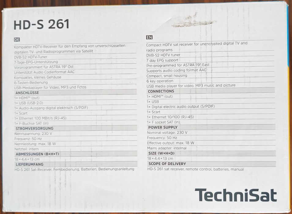 Recetor Satélite HD TechniSat HD-S 261 (Novo na Caixa)