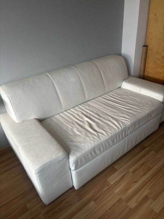 kanapa/sofa skorzana rozkladana z pojemnikiem na posciel