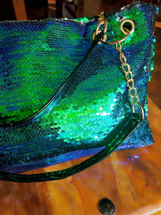 Cekinowa  torba zielono niebieska