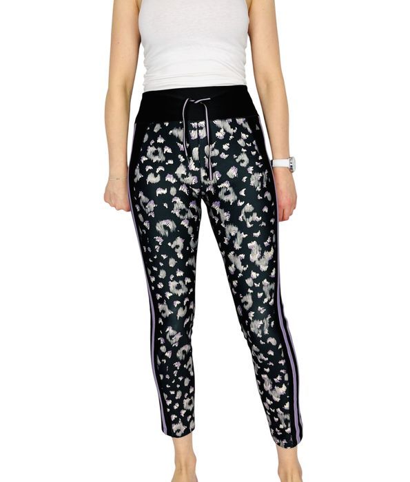 Legginsy w panterkę z fioletowym akcentem L 40