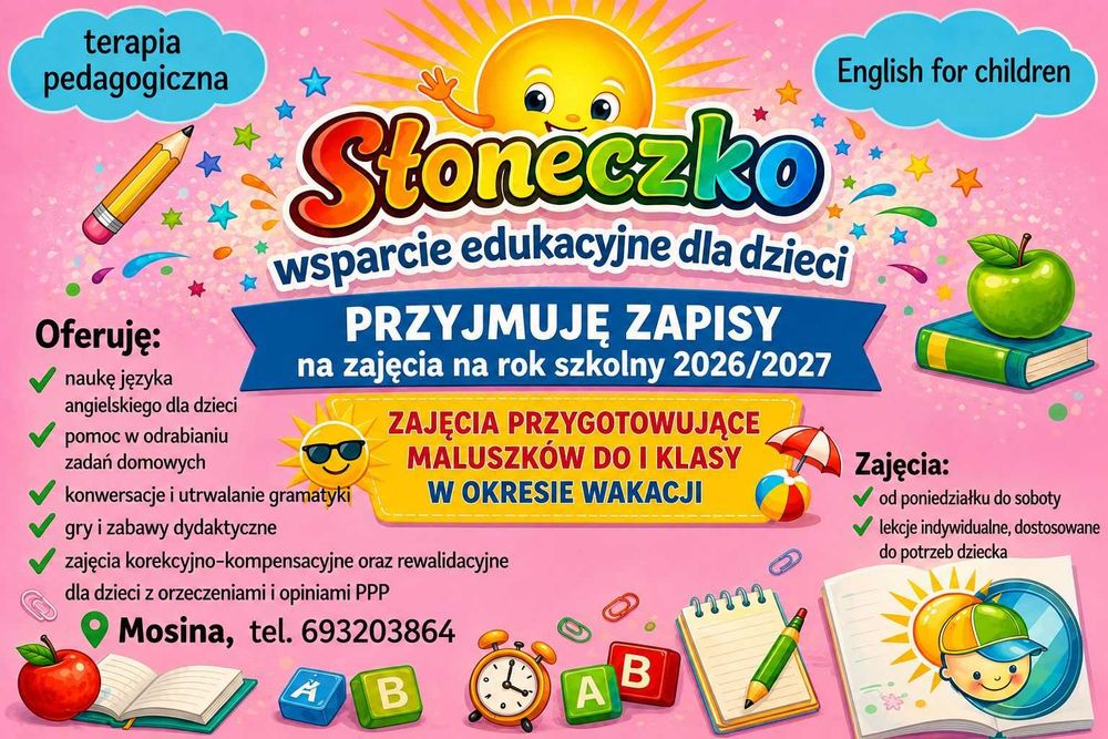 Język angielski dla dzieci,zajęcia rewalidacyjne i korekcyjne- Mosina