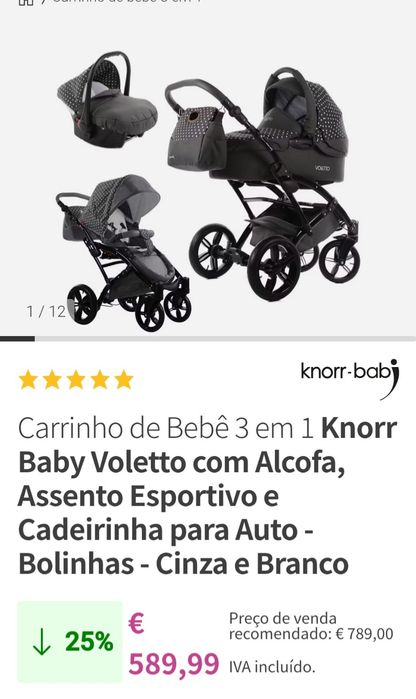 Carrinho de bebé 3 em 1 / Cadeirinhas bebé/criança / Cama de viagem