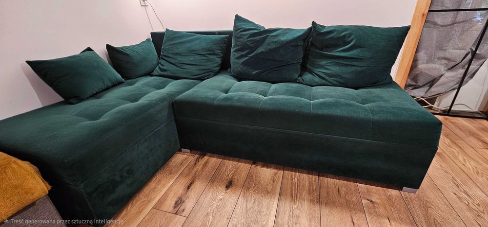Sofa z szezlągiem butelkowa zieleń