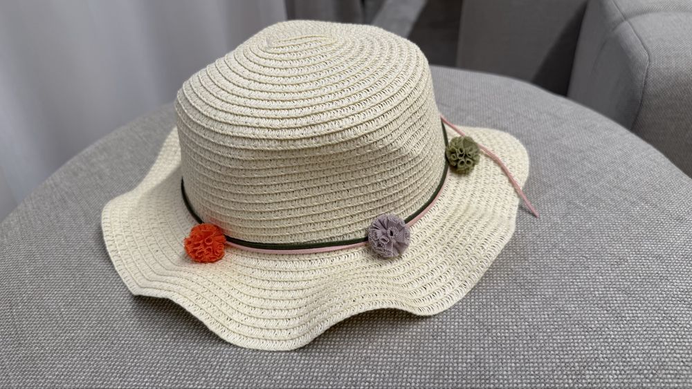 Kapelusz słomkowy modny dziewczynka wakacje modny boho 56 cm