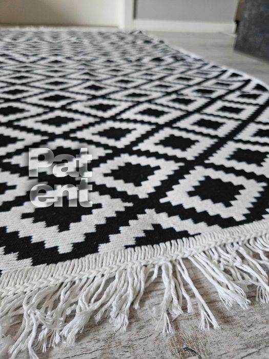 Dywan chodnik 80x150 boho etno wzór romby z frędzlami do salonu