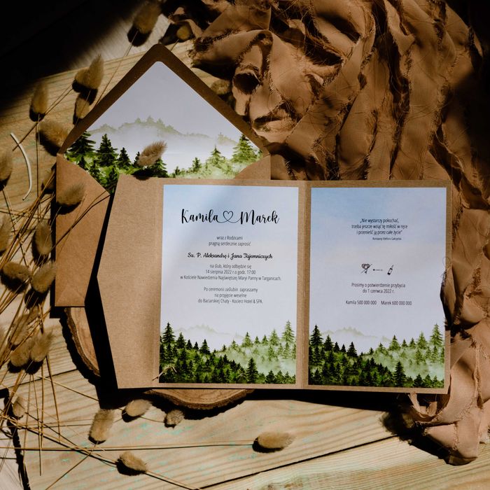 Zaproszenia KRAFT kopertowe leśne