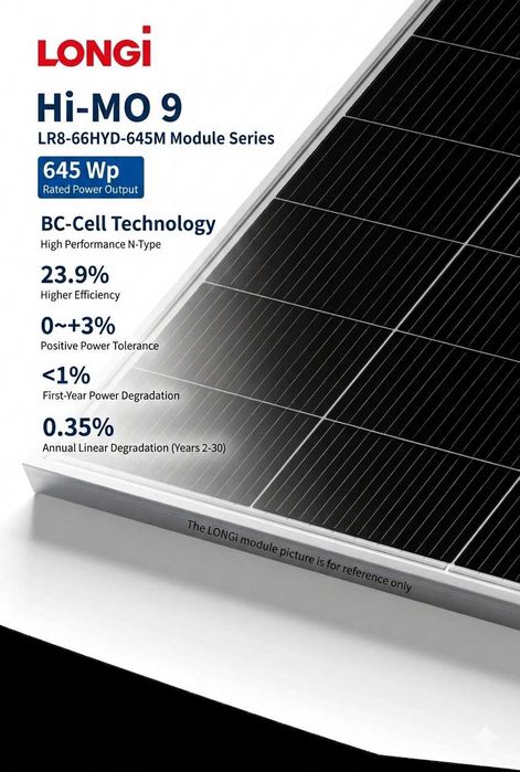 Флагманська двостороння cонячна панель Longi 645 Вт, Hi-MO 9 LR8-66HYD-645M Bifacial