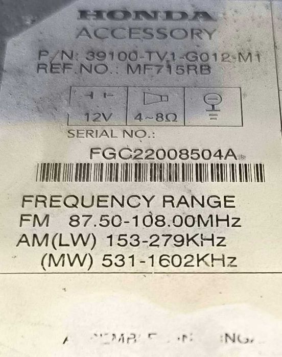 Rádio / Auto Rádio 39100-TV1-G012-M1 - HONDA CIVIC IX três volumes