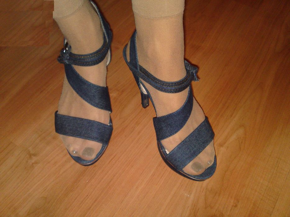 Sandały szpilki unikat na platformie koturnie jeans dżinsowe CCC r.38