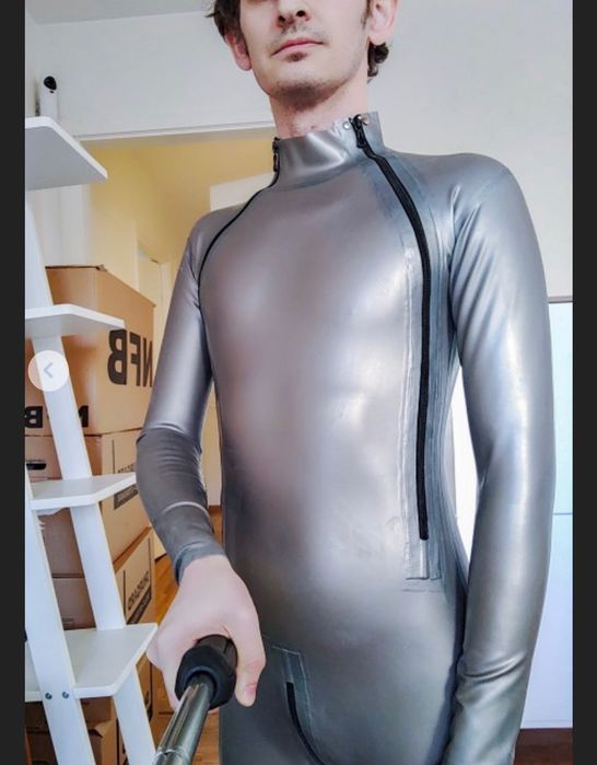 736/ LATEX CHLOROWANY Kombinezon unisex catsuit M zamki piersi lateks